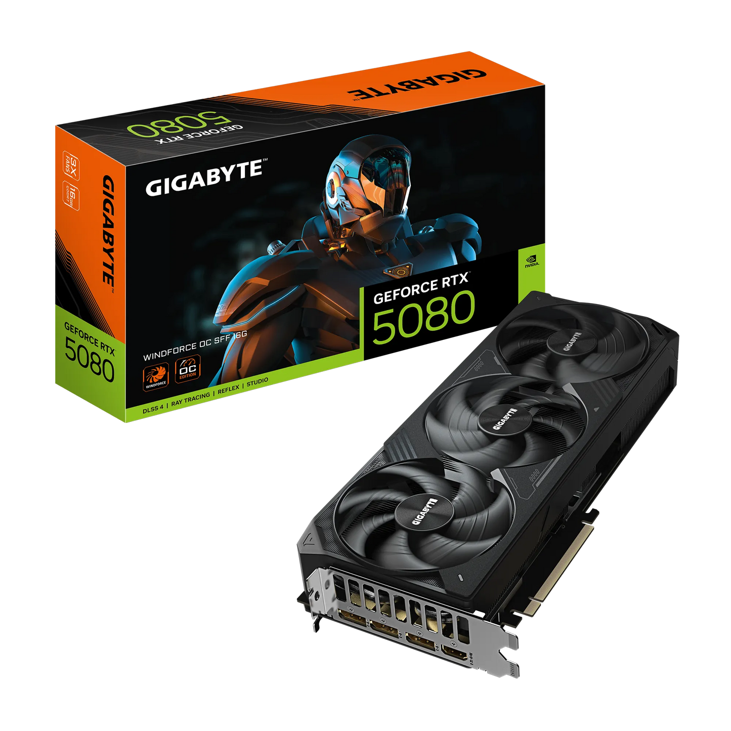 GIGABYTE nVidia GeForce RTX 5080 WINDFORCE OC 16G - 16GB GDDR7; 256-Bit Memory Bus; 1x HDMI; 3x DisplayPort; Min 850W PSU.