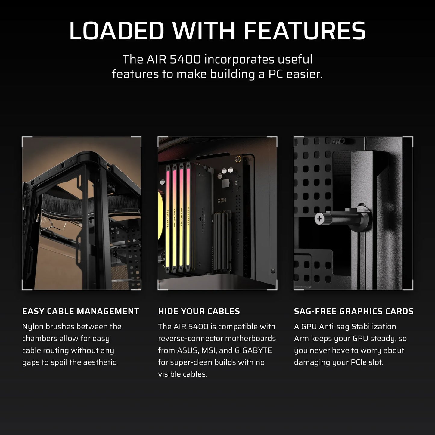 AIR 5400 RS-R ARGB Triple Chamber Mid-Tower PC Case ; 3x Fans Included; 2x 2.5'' ; 1x 3.5'' Black