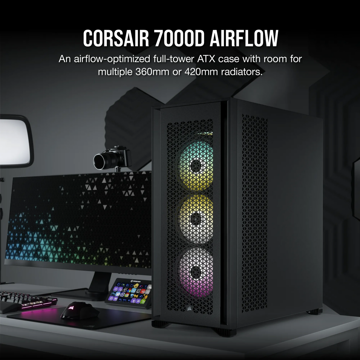 7000D Airflow Black Tempered Glass Full Tower; 6x 3.5'' | 4x 2.5'' Drive Bays ; 480mm Radiator Compatible; 3x140mm fan incl