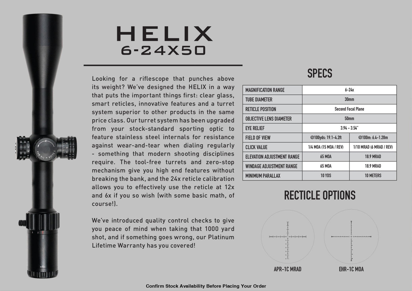 ELEMENT SCOPE HELIX 6-24X50 FFP APR-1C MOA - ELEMENT SCOPE