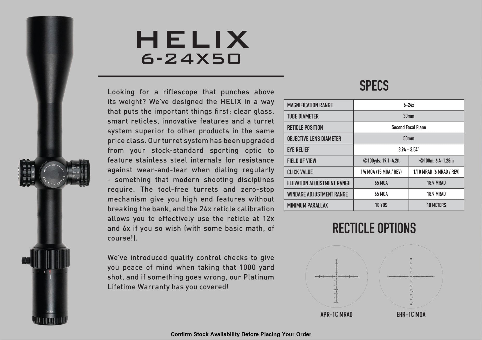 ELEMENT SCOPE HELIX 6-24X50 FFP APR-1C MOA - ELEMENT SCOPE