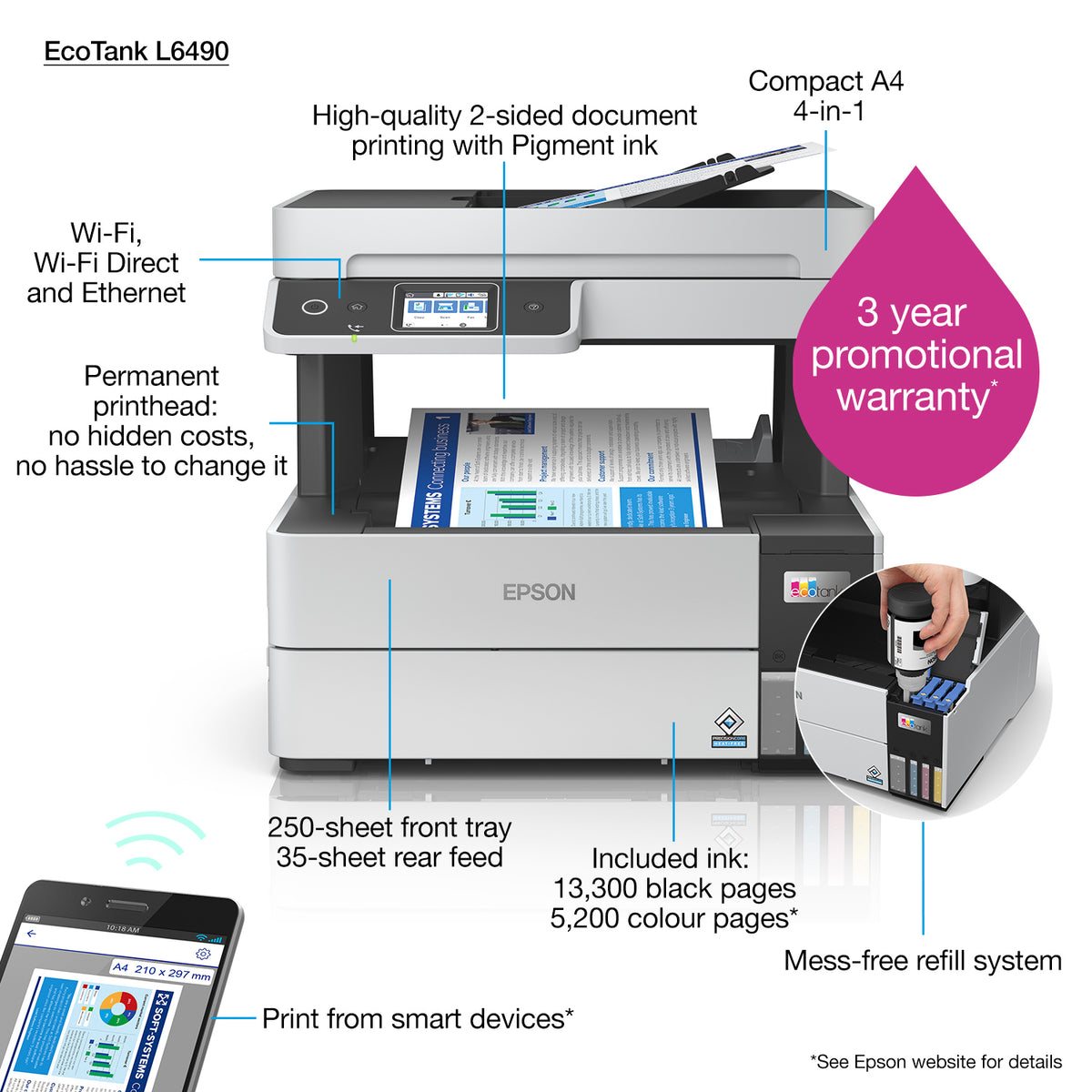Epson EcoTank L6490 A4 Colour 4-in-1 Ink Tank Printer