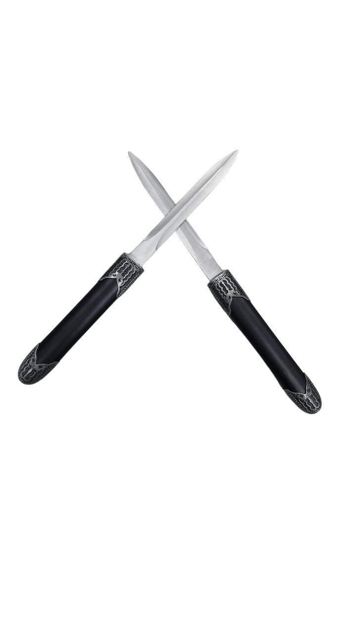 FAS3-4 DOUBLE KNIFE BLACK HANDLE SILVER BLADE H5560 LARGE