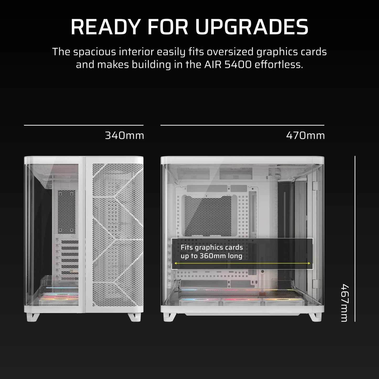AIR 5400 RS-R ARGB Triple Chamber Mid-Tower PC Case ; 3x Fans Included; 2x 2.5'' ; 1x 3.5''  White