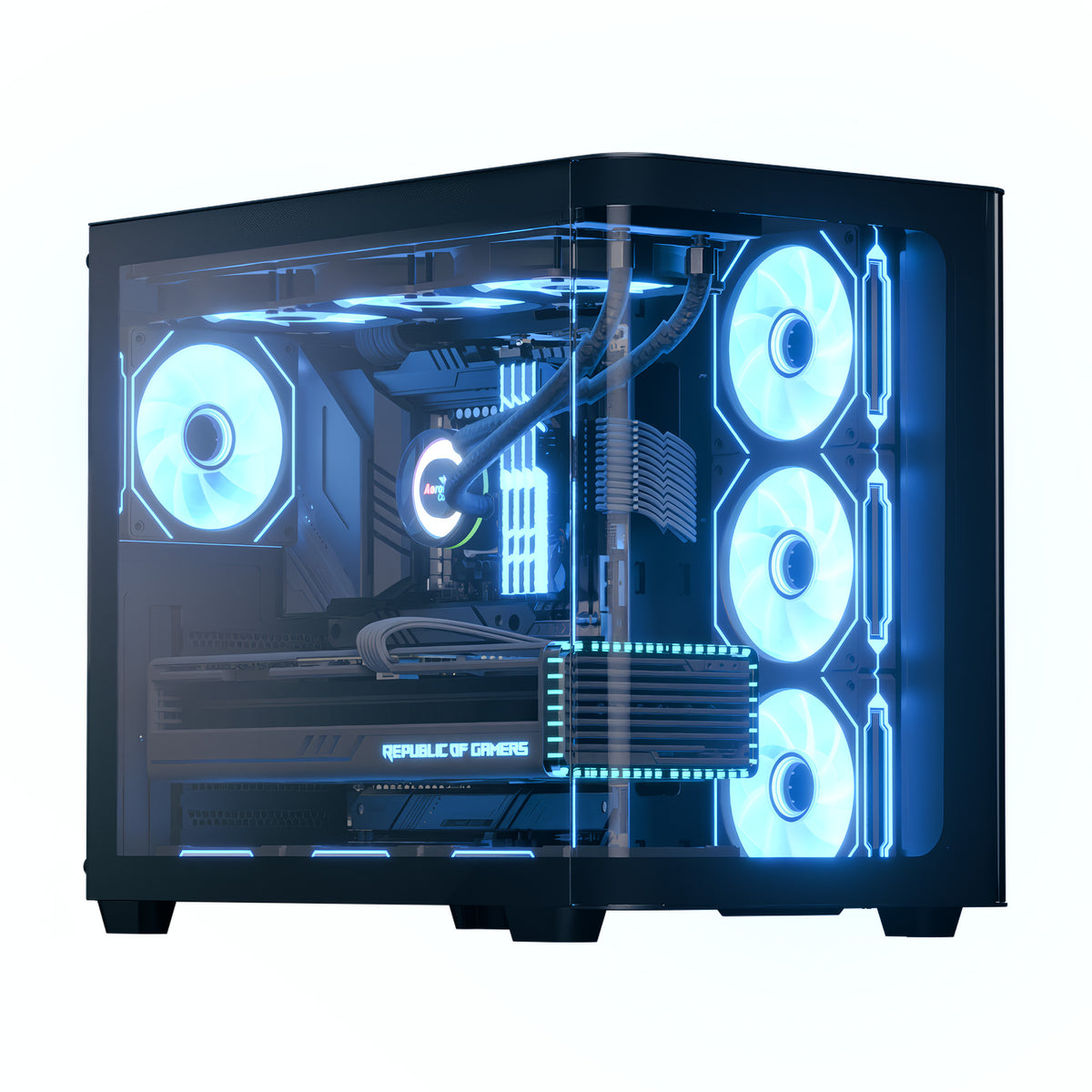 Aerocool P500C Black Mid tower case - Includes 120mm ARGB Fan x 4 and 4-port ARGB control hub - ATX - 3x 2.5'' or 2x3.5'' - 360m