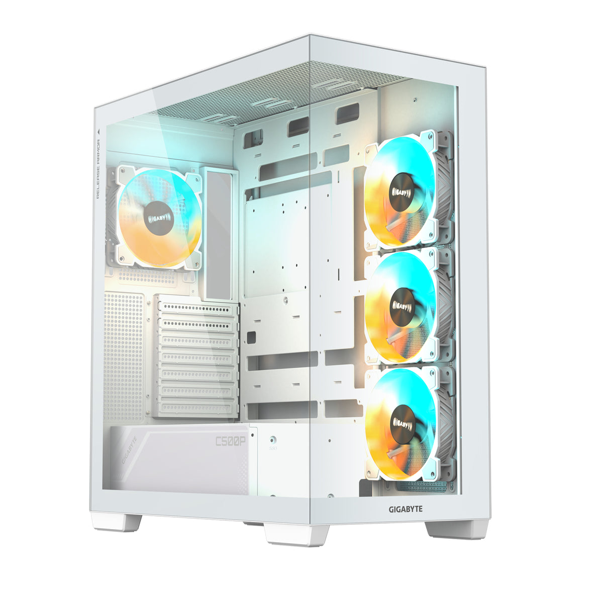 Gigabyte C500 White Panoramic Stealth ATX Chassis; 1x 3.5'' | 2x 2.5'' Drive Bays; 360mm Radiator; 4x 120mm ARGB fan incl;