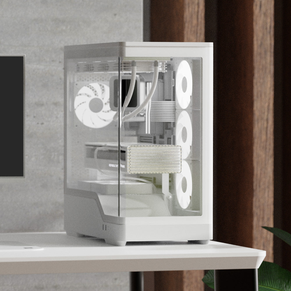 Aerocool P500A White Mid tower case - Includes 120mm ARGB Fan x 4 and 4-port ARGB control hub - ATX - 3x 2.5'' or 2x3.5'' - 360m
