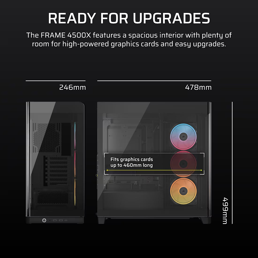 FRAME 4500X LX-R RGB LINK Panoramic Glass Mid-Tower PC Case; 3x RGB Fans Inclided; 4x 2.5'' ; 2x 3.5''; Black