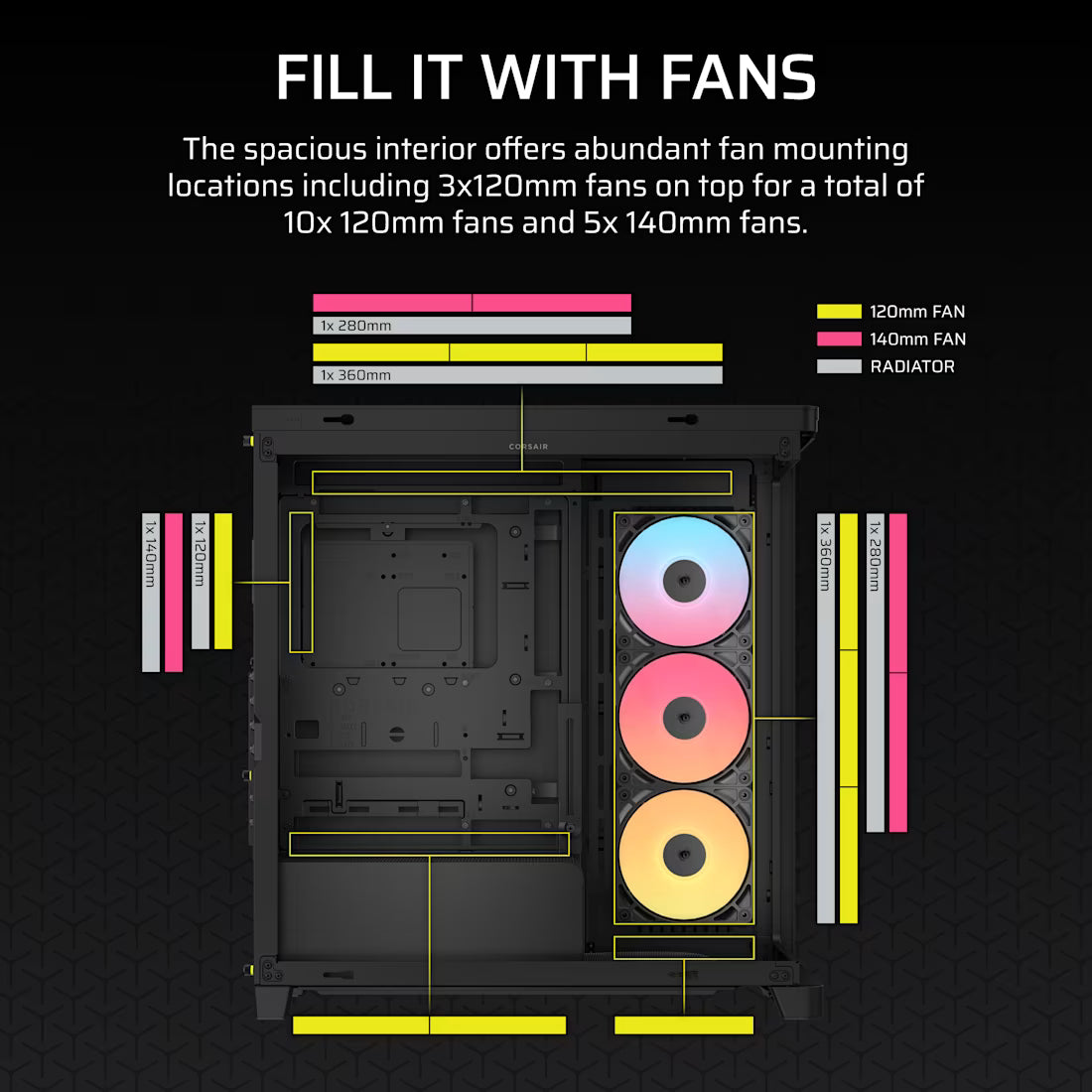 FRAME 4500X RS-R ARGB Panoramic Glass Mid-Tower PC Case;includes 3x RS120-R ARGB Fans ; 4x 2.5'' ; 2x 3.5''  Black