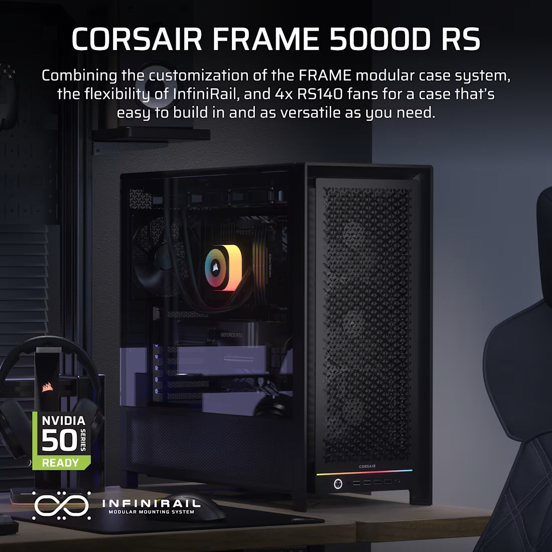 FRAME 5000D RS Mid-Tower PC Case; 4x RS 140 PWM Fans; 2x 2.5'' ; 1x 3.5''; Black.