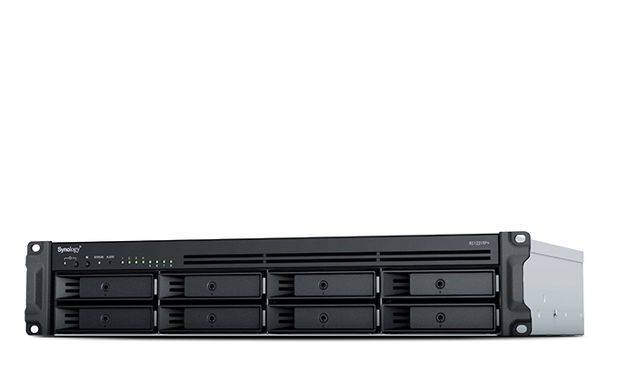 RackStation 8-bay (up to 12-bay); AMD Ryzen V1500B 2.4Ghz; 4GB RAM (Up to 32GB); 4 x GbE LAN; 2x USB3.2; 1x eSATA;