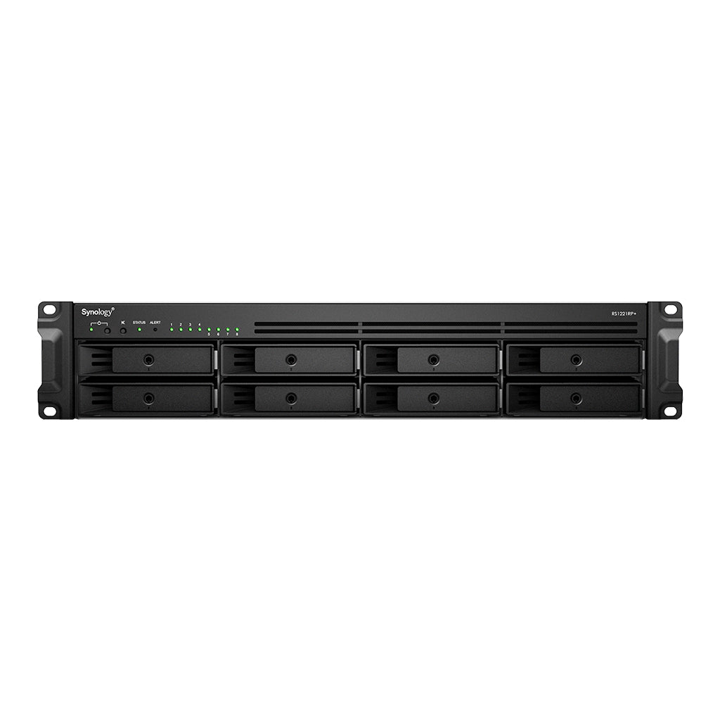 RackStation 8-bay (up to 12-bay); AMD Ryzen V1500B 2.4Ghz; 4GB RAM (Up to 32GB); 4 x GbE LAN; 2x USB3.2; 1x eSATA;