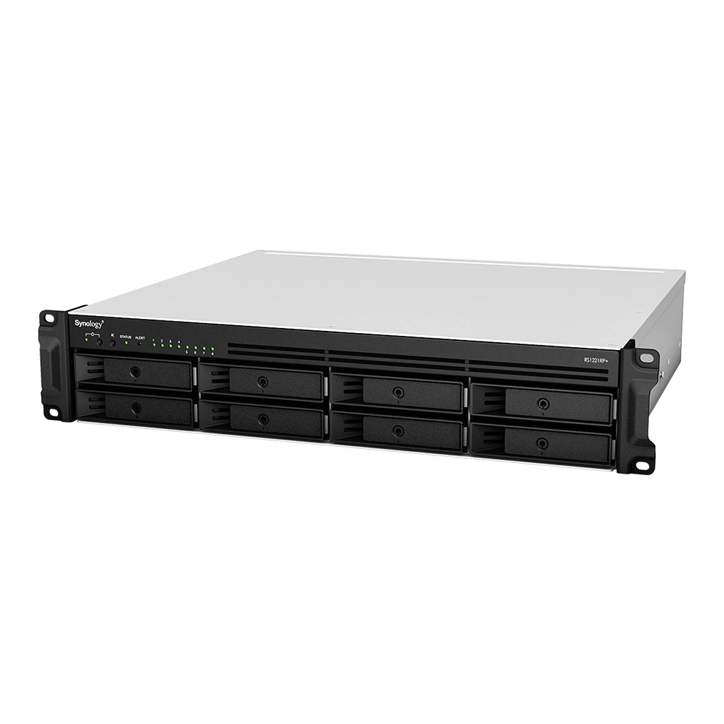 RackStation 8-bay (up to 12-bay); AMD Ryzen V1500B 2.4Ghz; 4GB RAM (Up to 32GB); 4 x GbE LAN; 2x USB3.2; 1x eSATA;