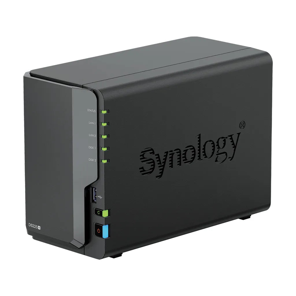 Synology DS225+ 2 Bay Desktop NAS Intel Celeron J4125 4C 2GB soldered DDR4 non-ECC (one open RAM slot; max 6GB RAM)
