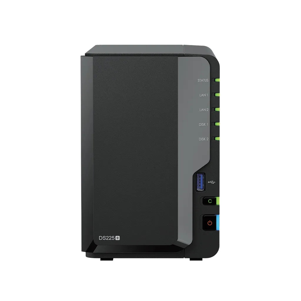 Synology DS225+ 2 Bay Desktop NAS Intel Celeron J4125 4C 2GB soldered DDR4 non-ECC (one open RAM slot; max 6GB RAM)