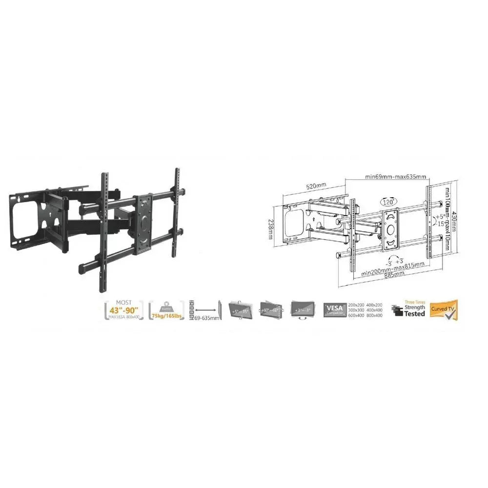 EQUIP BRACK, TV 32"-90" TILT/SWIVEL WALL Guards On Duty Security