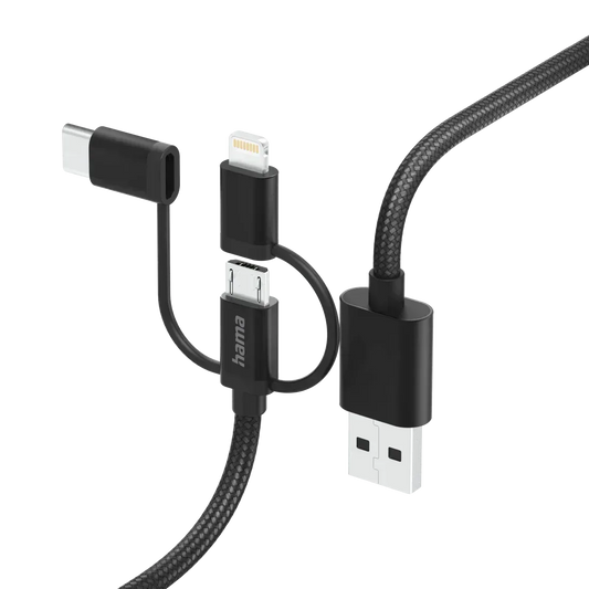 HAMA 3-IN-1 MULTI CHARGING CABLE USB-A, MICRO-USB, LIGHTNING 1.5M - Guards On Duty Shop & Security Guards
