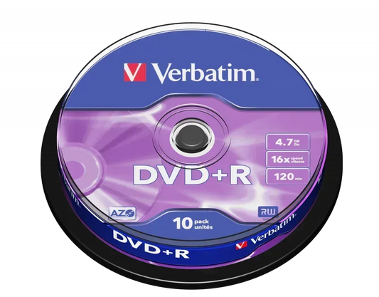 VERBATIM 4.7GB DVD+R (16X) MATT SILVER SPINDLE (10 PACK) - Guards On Duty Shop & Security Guards