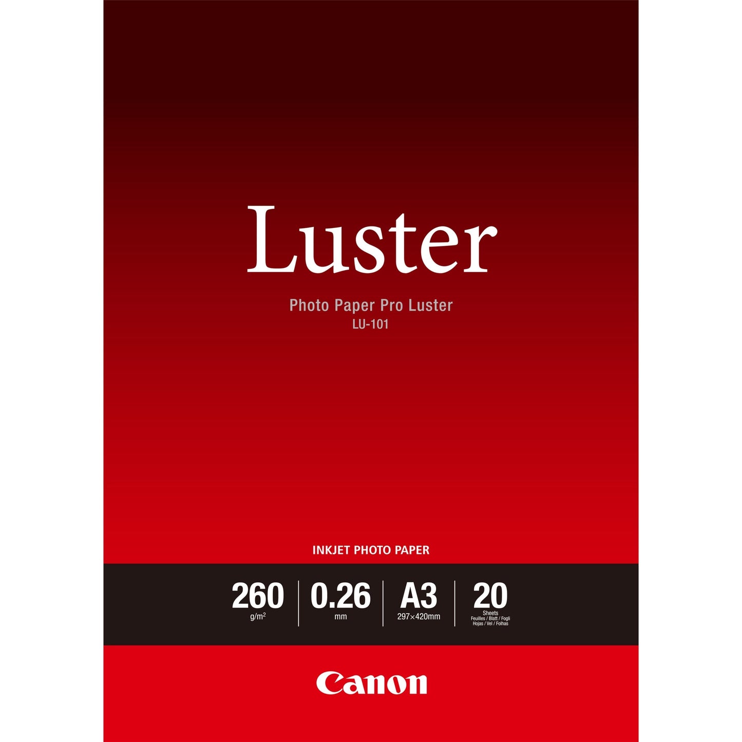 CANON LU-101 - PRO LUSTER LU-101 A3 - 20 SHEETSPRO LUSTER A3 - 20 SHEETS. 260GSM, 0.26MM THICK - Guards On Duty Shop & Security Guards