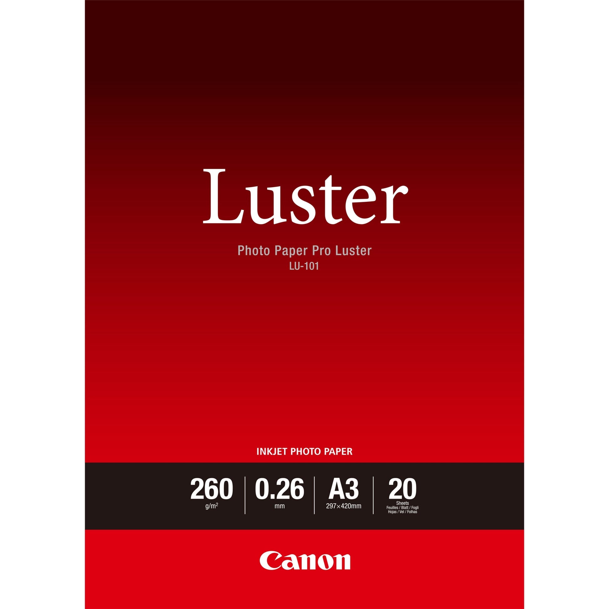 CANON LU-101 - PRO LUSTER LU-101 A3 - 20 SHEETSPRO LUSTER A3 - 20 SHEETS. 260GSM, 0.26MM THICK - Guards On Duty Shop & Security Guards