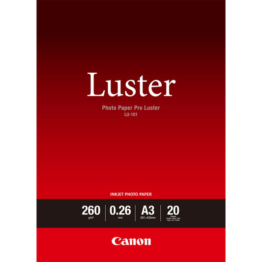 CANON LU-101 - PRO LUSTER LU-101 A3 - 20 SHEETSPRO LUSTER A3 - 20 SHEETS. 260GSM, 0.26MM THICK - Guards On Duty Shop & Security Guards