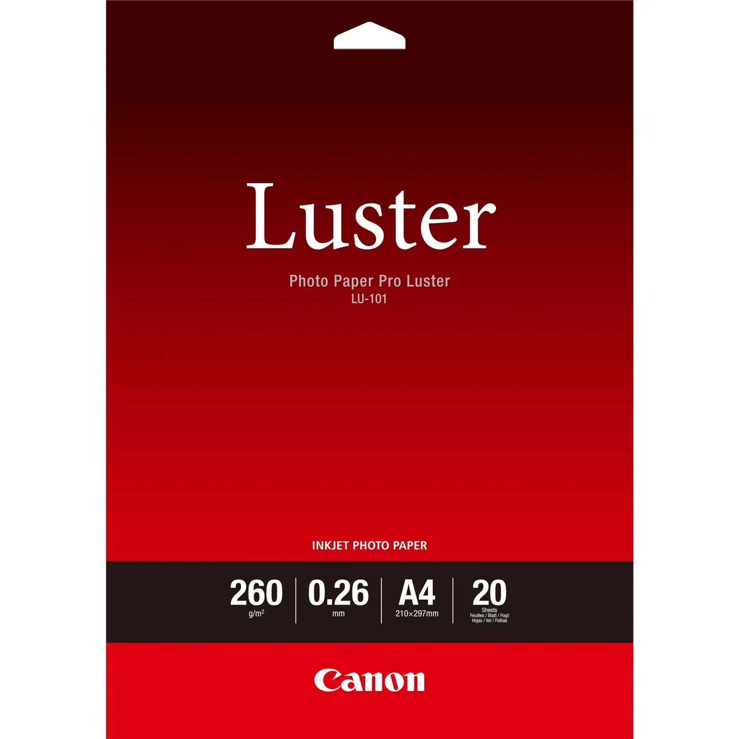 CANON LU-101 - PRO LUSTER LU-101 A4 - 20 SHEETSPRO LUSTER A4 - 20 SHEETS. 260GSM, 0.26MM THICK - Guards On Duty Shop & Security Guards