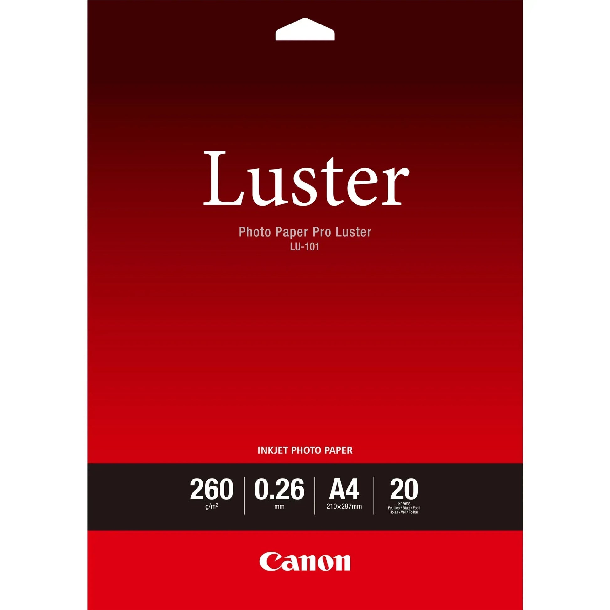 CANON LU-101 - PRO LUSTER LU-101 A4 - 20 SHEETSPRO LUSTER A4 - 20 SHEETS. 260GSM, 0.26MM THICK - Guards On Duty Shop & Security Guards