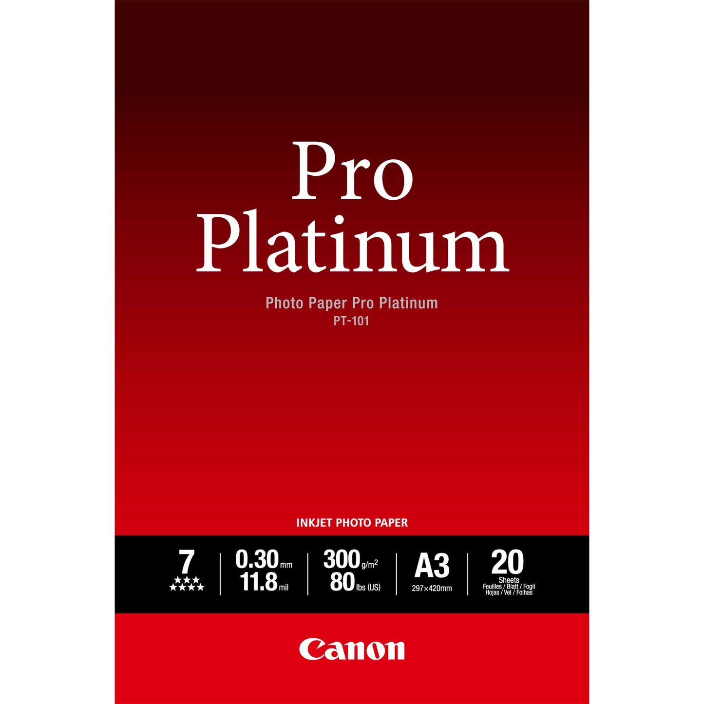 CANON PT-101 - PRO PLATINUM PT-101 A3 - 20 SHEETSPRO PLATINUM A3 - 20 SHEETS. 300 GSM, 0.30MM THICK - Guards On Duty Shop