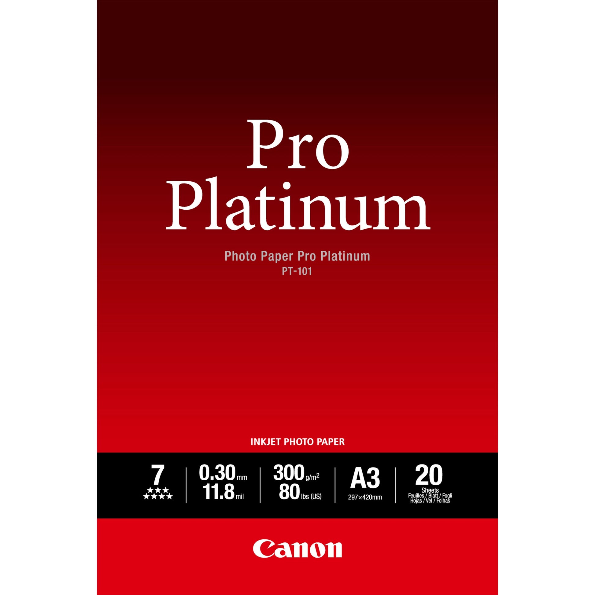 CANON PT-101 - PRO PLATINUM PT-101 A3 - 20 SHEETSPRO PLATINUM A3 - 20 SHEETS. 300 GSM, 0.30MM THICK - Guards On Duty Shop