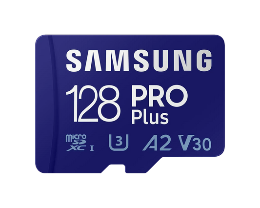 SAMSUNG PRO PLUS MICROSDXC MEMORY CARD, READ : UP TO 160MB/S WRITE : UP TO 120MB/S WITH UHS-1 INTERFACE, SPEED CLASS (U3, V30, A2) 128GB 10 YEARS WARRANTY - Guards On Duty Shop & Security Guards