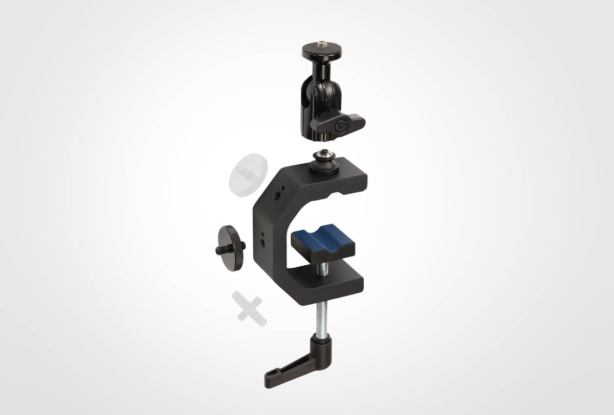 Elgato Heavy Clamp - Heavy-duty G-Clamp; Ball head and four ¼-inch threads; Rubber pad with tube groove.
