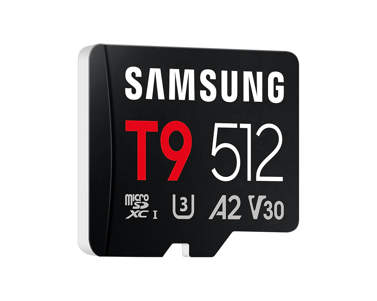 Samsung MB-MH512T T9 microSDXC Card; 512GB; Read : up to 200MB/s Write : up to 130MB/s with UHS-1 interface; Speed Class (U3; V