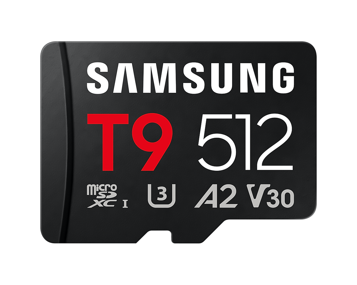 Samsung MB-MH512T T9 microSDXC Card; 512GB; Read : up to 200MB/s Write : up to 130MB/s with UHS-1 interface; Speed Class (U3; V
