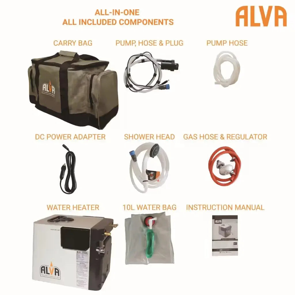 Alva Mini Portable Gas Water Heater (Camping, 4x4ing, Fishing) Guards On Duty Security