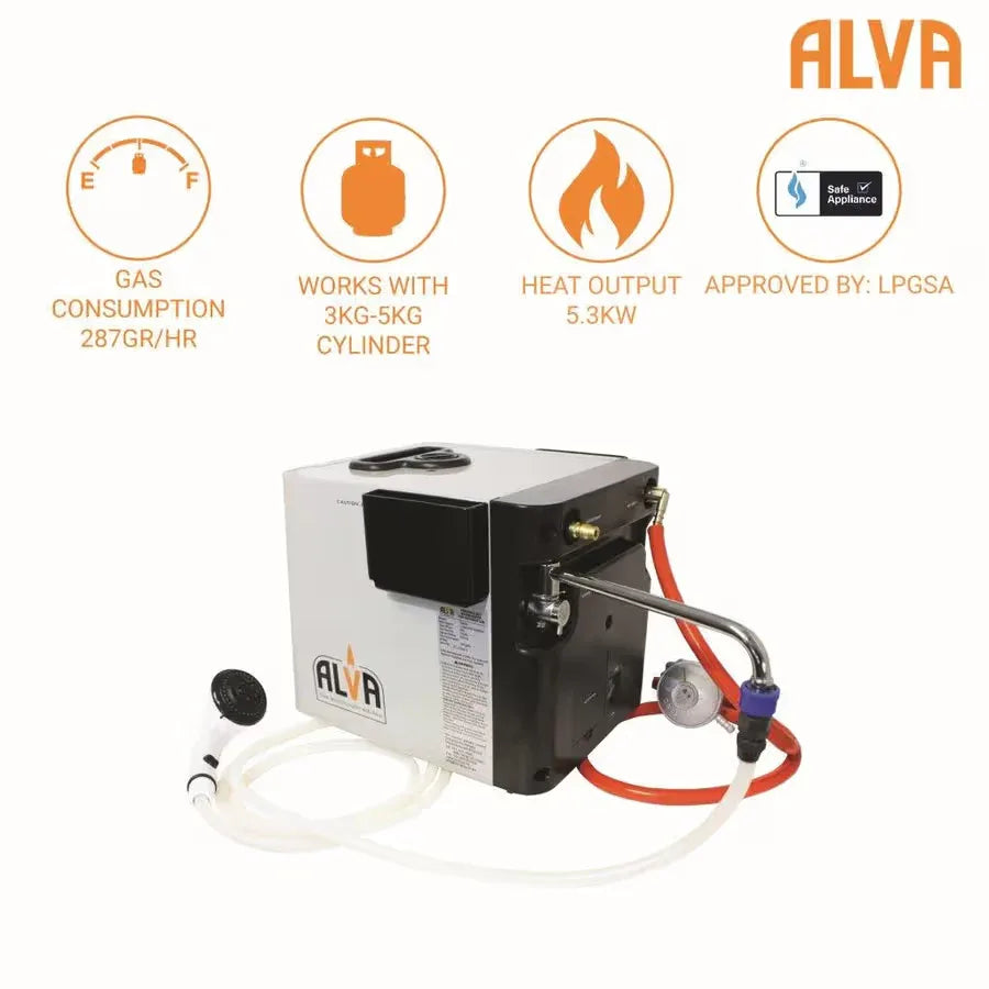 Alva Mini Portable Gas Water Heater (Camping, 4x4ing, Fishing) Guards On Duty Security