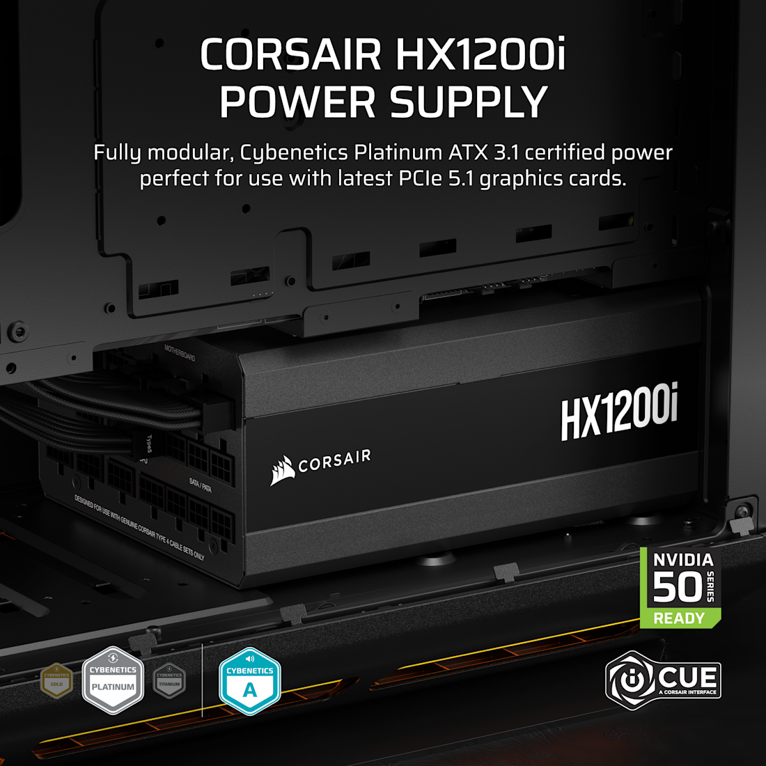 Corsair HX Series™ HX1200i — 1200 Watt 80 PLUS® Platinum Certified Fully Modular PSU; ATX 3.1; PCIe 5.1 10yr Warranty