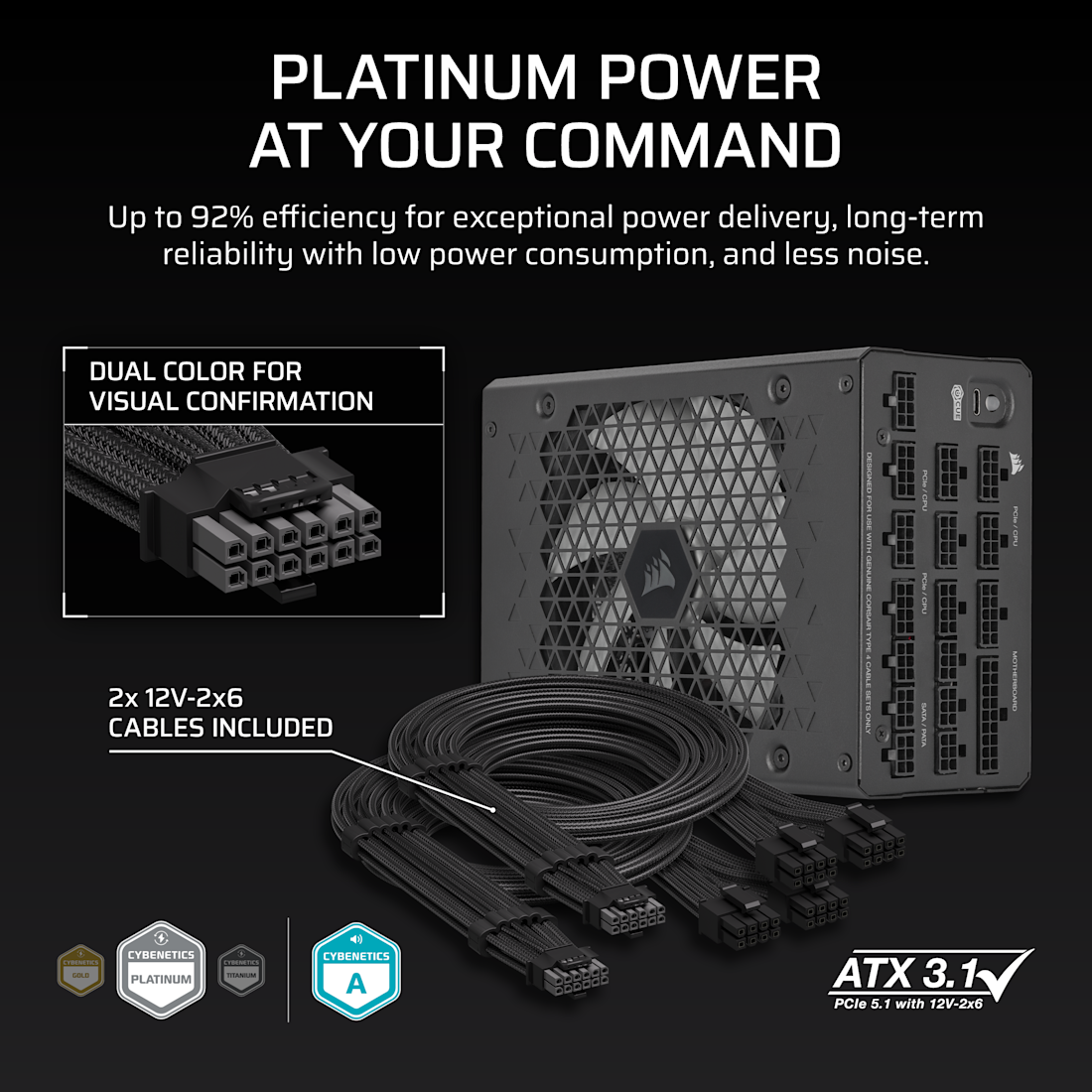 Corsair HX Series™ HX1200i — 1200 Watt 80 PLUS® Platinum Certified Fully Modular PSU; ATX 3.1; PCIe 5.1 10yr Warranty