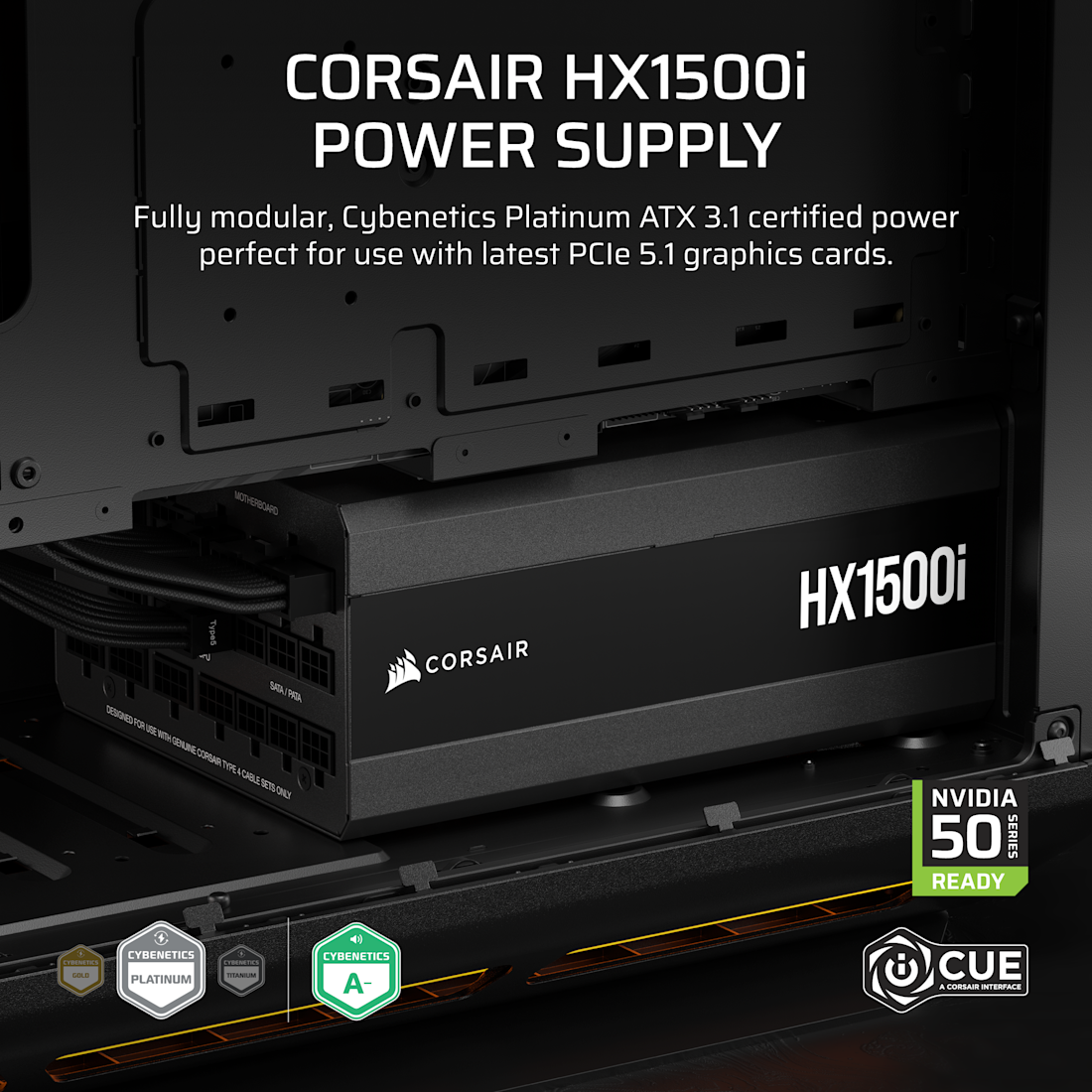 Corsair HX Series™ HX1500i — 1500 Watt 80 PLUS® Platinum Certified Fully Modular PSU; ATX 3.1; PCIe 5.1 10yr Warranty