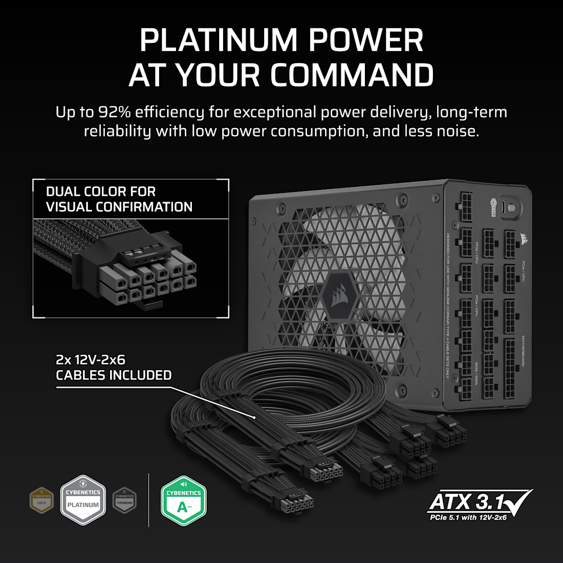 Corsair HX Series™ HX1500i — 1500 Watt 80 PLUS® Platinum Certified Fully Modular PSU; ATX 3.1; PCIe 5.1 10yr Warranty
