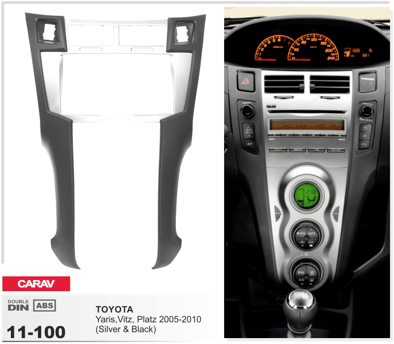 2-Din Toyota Yaris (2PC) Silver 2005-2010 (90011100)