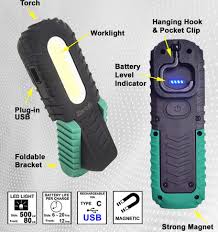 Zartek ZA-842 Mini Worklight 500 Lumen COB with 80 Lumen Torch Rechargeable USB-C Magnetic - Guards On Duty Shop & Security Guards