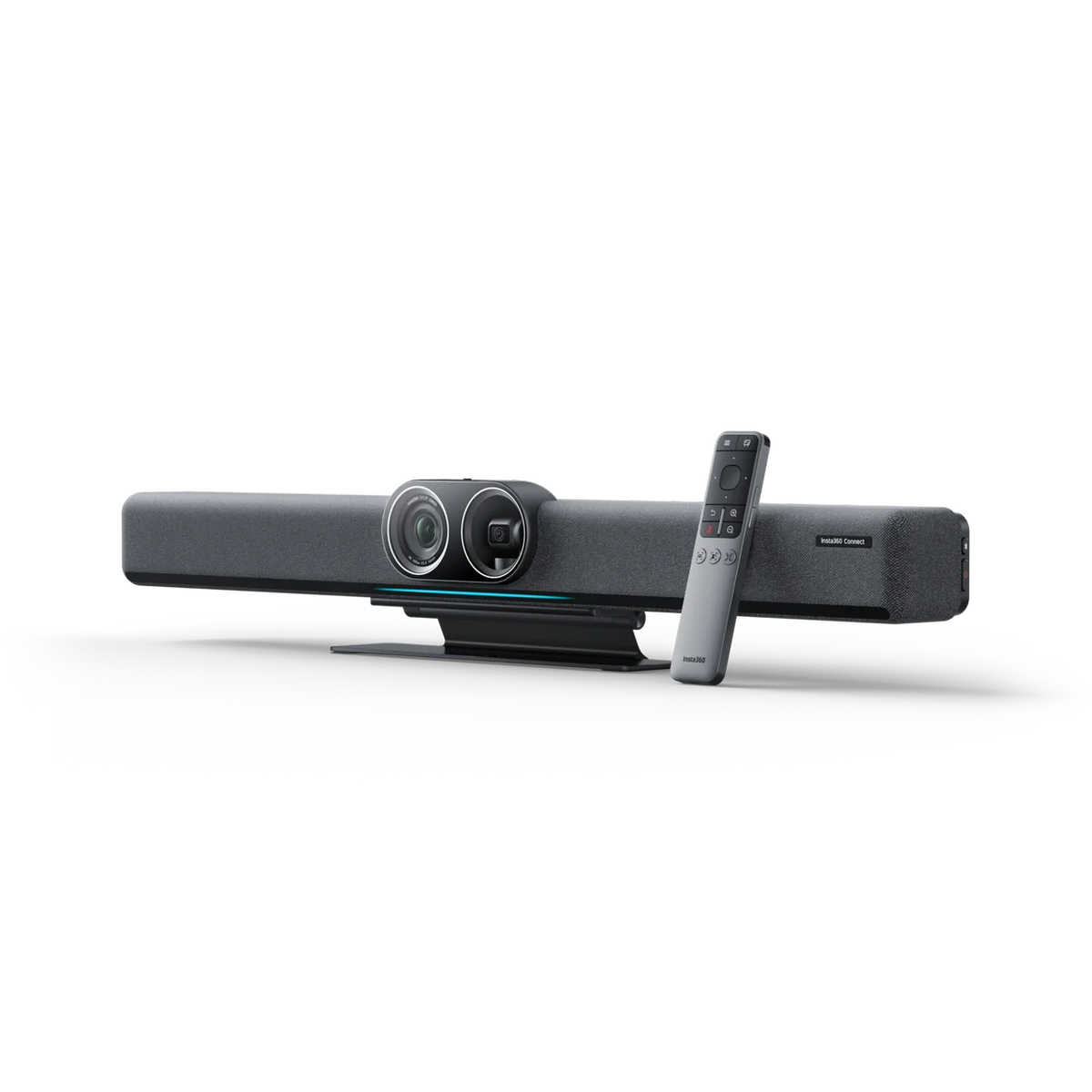 Insta360 Connect video bar at an angle with the remote control