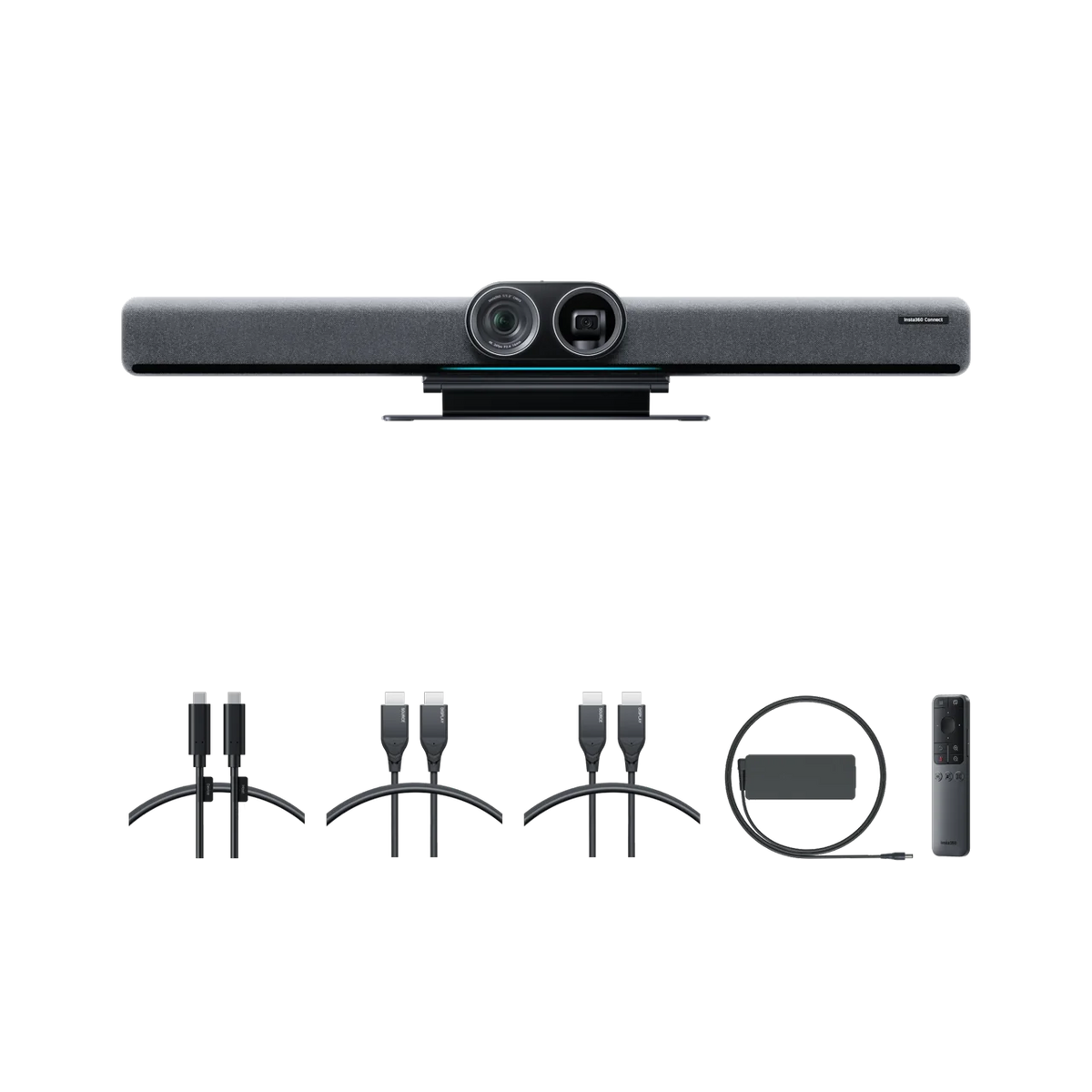 Insta360 Connect with the in-the-box HDMI cables, USB-C cable, power adapter and remote