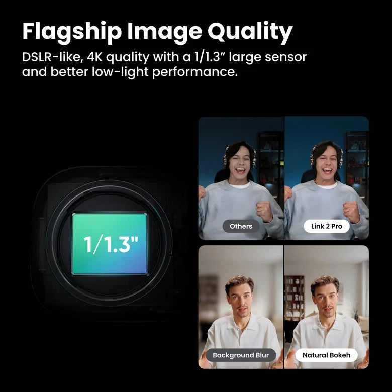 Insta360 Link 2C Pro flagship image quality graphic: the 1/1.3-inch sensor compared with other webcams