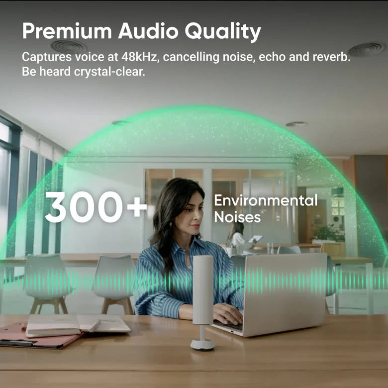 Insta360 Wave premium audio graphic: 48 kHz capture and cancelling of over 300 environmental noises
