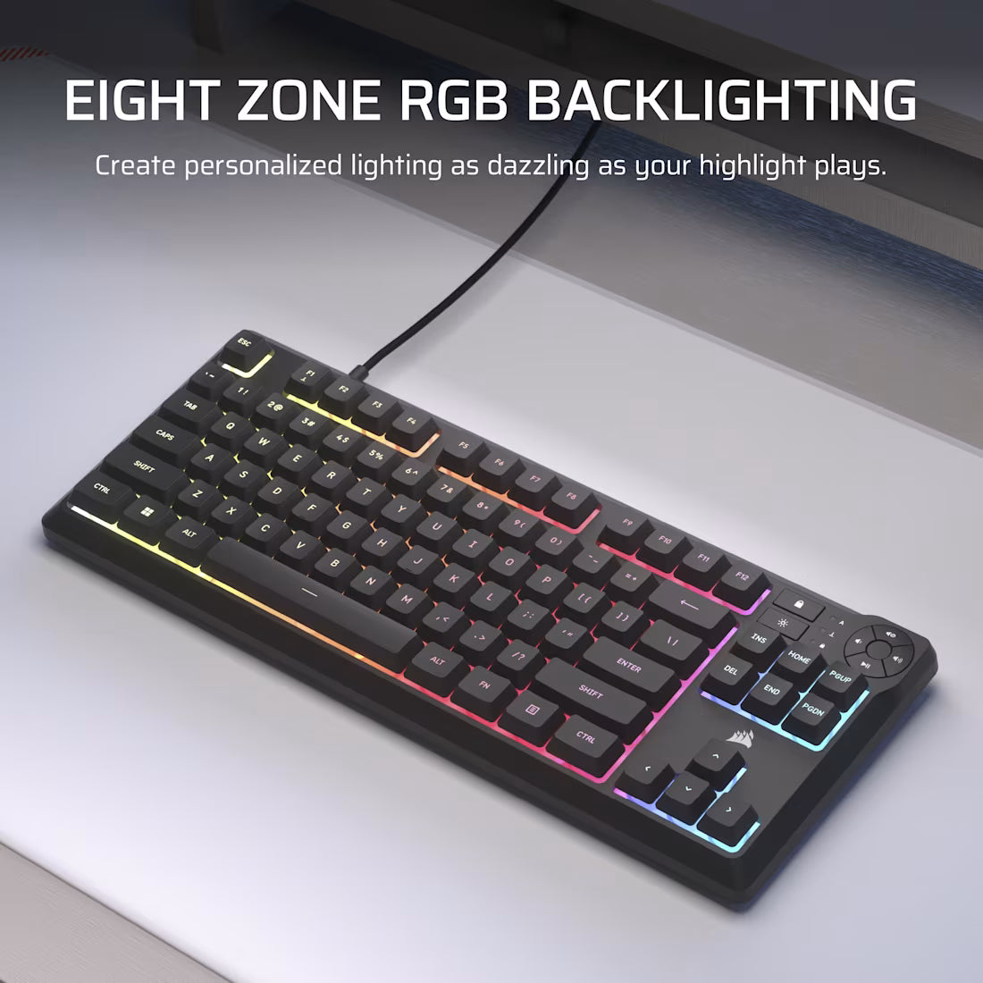 CORSAIR K55 CORE TKL RGB Wired Gaming Membrane Keyboard with 8-Zone RGB Backlighting – Black