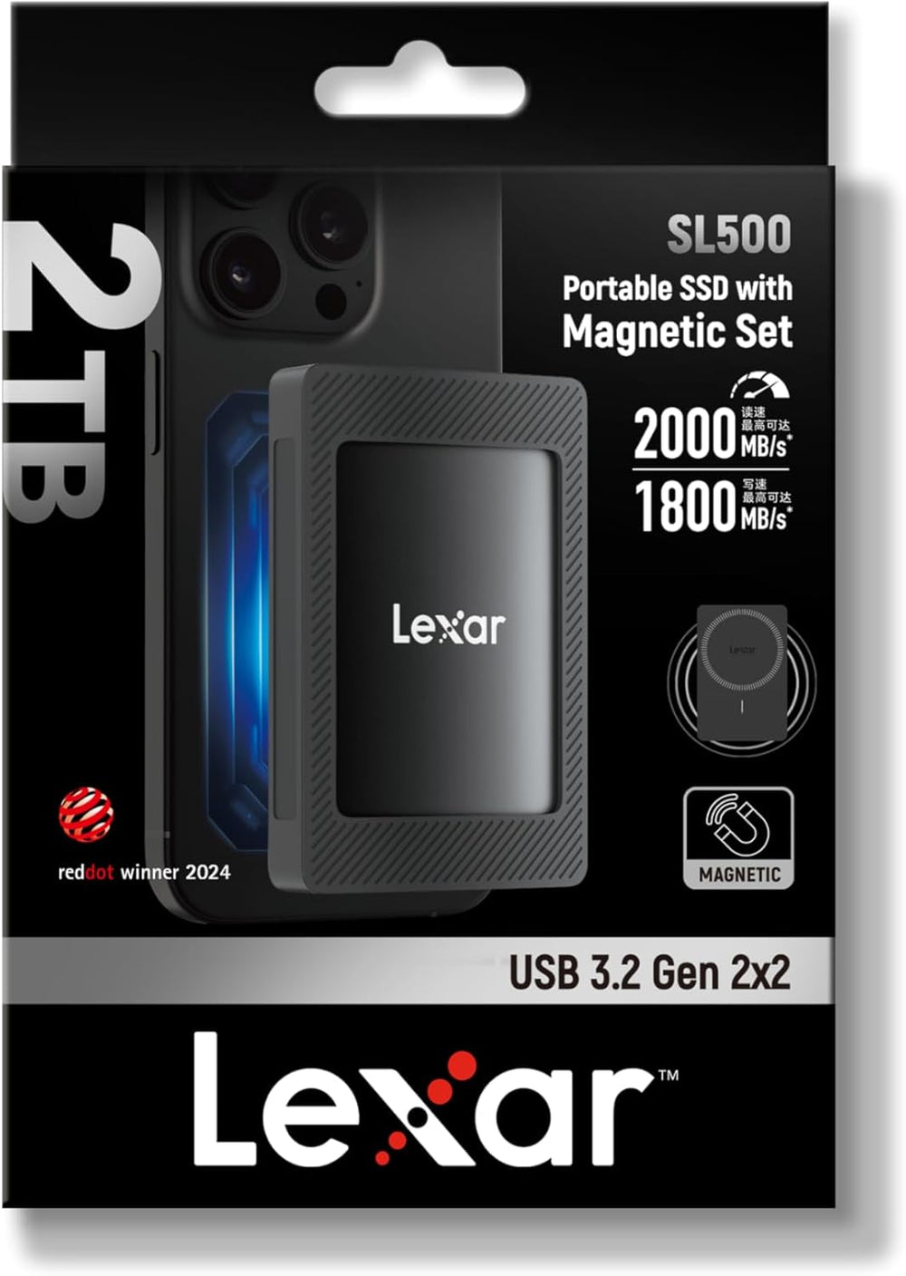 Lexar 2TB SL500 USB3.2 Gen 2x2 Portable SSD with Magnetic Set