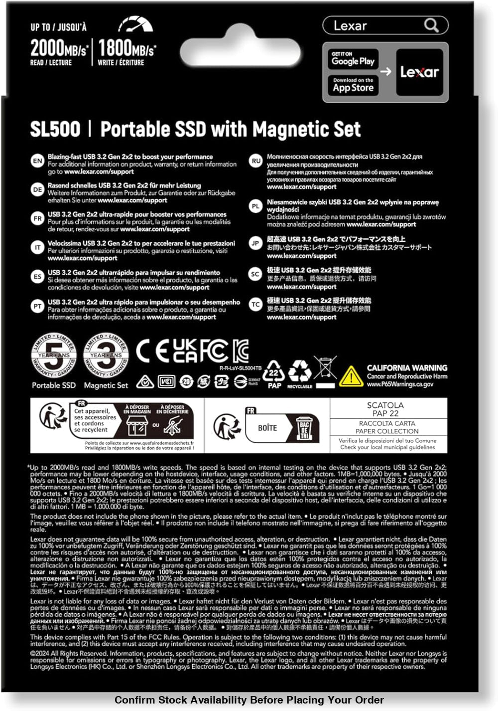 Lexar 2TB SL500 USB3.2 Gen 2x2 Portable SSD with Magnetic Set