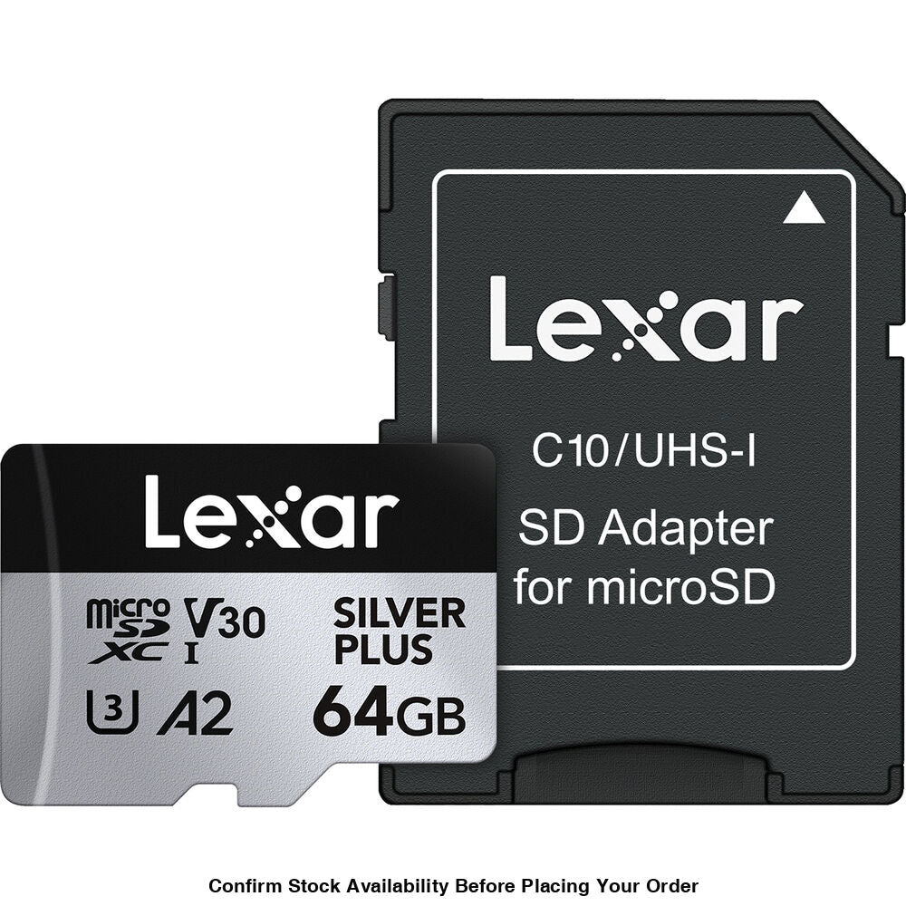 Lexar 64GB Professional SILVER PLUS UHS-I microSDXC Memory Card + SD Adapter
