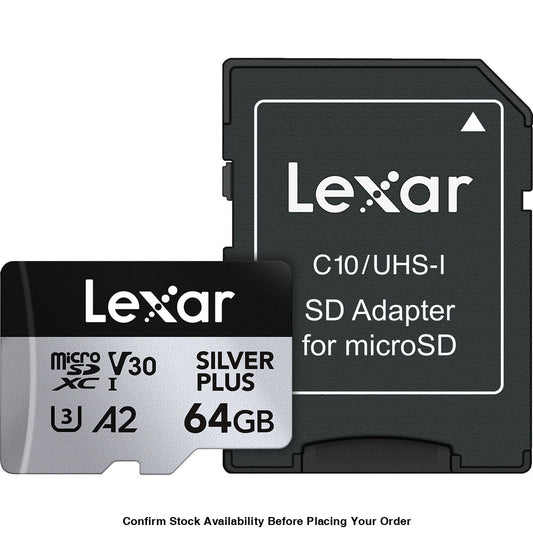Lexar 64GB Professional SILVER PLUS UHS-I microSDXC Memory Card + SD Adapter